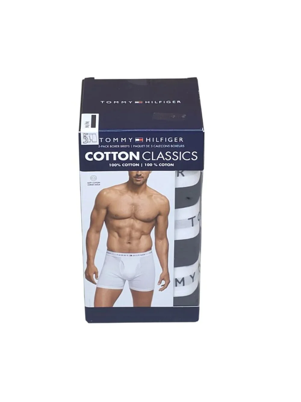 Tommy Hilfiger Mens 5-Pack Cotton Classics Boxer Briefs Medium Navy w/White Band